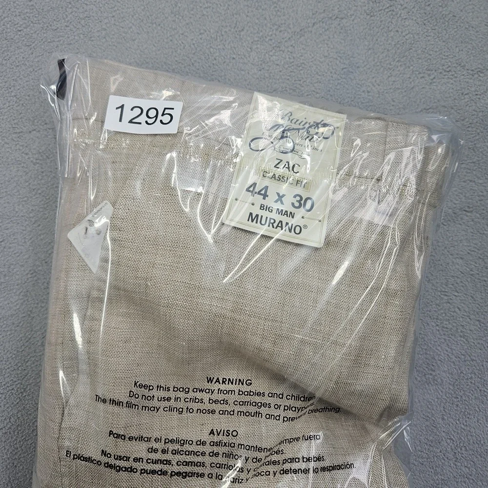 Murano Baird McNutt Linen Dress Pants Mens 44x30 Beige Zac Classic Fit Big Man